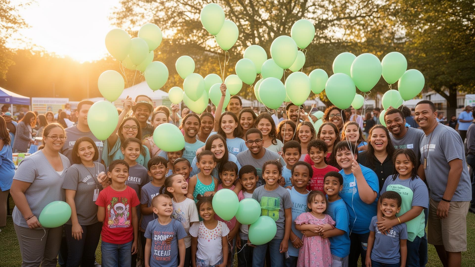 Familias y niños reunidos en un evento comunitario de concienciación